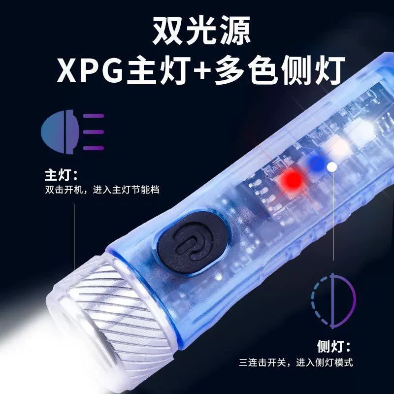 Мини-фонарик-брелок, подвесной светильник, красный и синий свет, сигнальная лампа с магнитной перезаряжаемой водонепроницаемой портативной лампой типа c