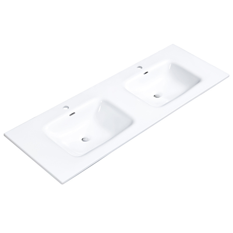 Lavabo de baño, lavabo individual, lavabo integrado de cerámica, lavabo de lado delgado, mesa simple, lavabo izquierdo y derecho, esquinas cortadas