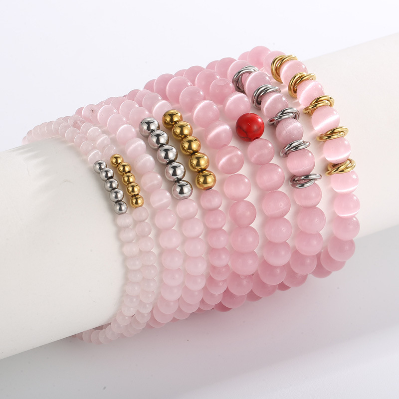 Ethnic Style Solid Color Stainless Steel opal Beaded Bracelets 1 Piece