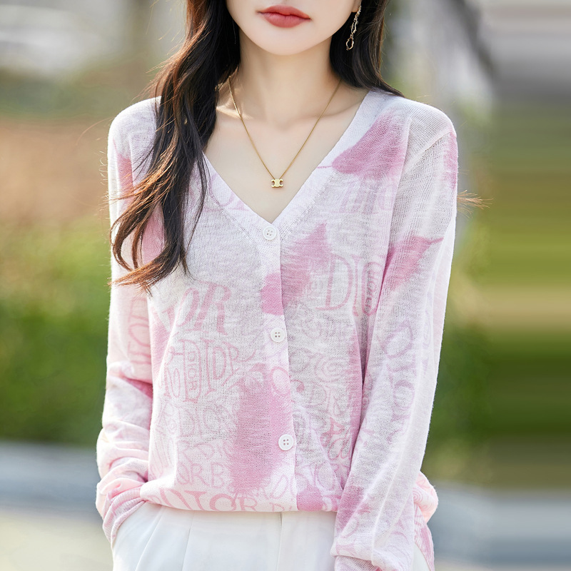 Summer New Style Bamboo Linen Women's V-Neck Knitted Cardigan, Loose Outerwear, Sun Protection Air-Conditioning Shirt, Thin Top Wholesale Summer New Style Bamboo Linen Women's V-Neck Knitted Cardigan, Loose Outerwear, Sun Protection Air-Conditioning Shirt, Thin Top Wholesale