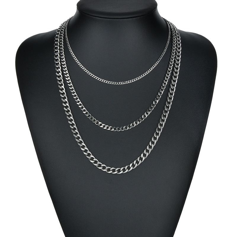 Venta caliente transfronteriza ins elegante estilo simple de dos lados pulido collar de cadena cubana joyería de acero inoxidable hombres y mujeres en stock al por mayor