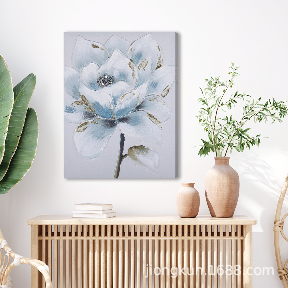 クロスボーダー人気モダンシンプルブルー花キャンバス画サンプルプレート間ホテル装飾画リビングルーム寝室玄関実物
