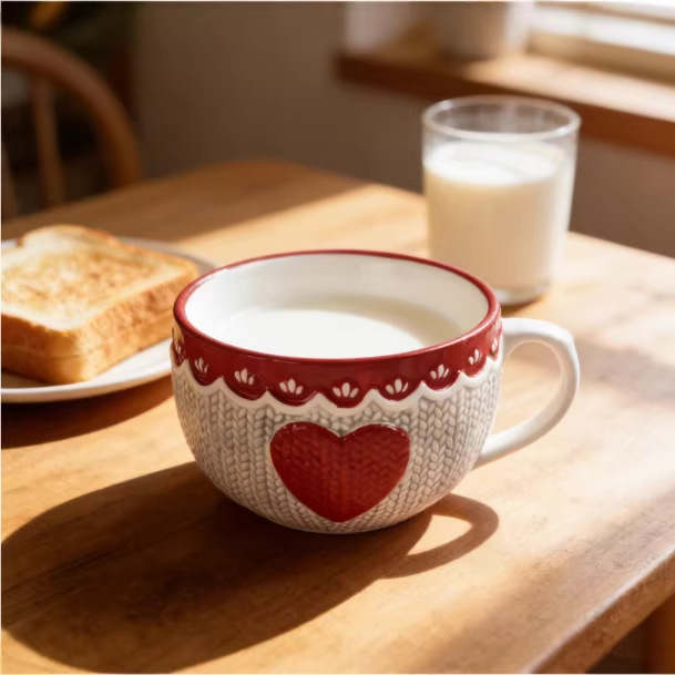 Taza de desayuno de leche de avena casera creativa dibujos animados lindo conejo mango de bolsillos de fideos de cerámica gruesa taza de sopa de gran capacidad