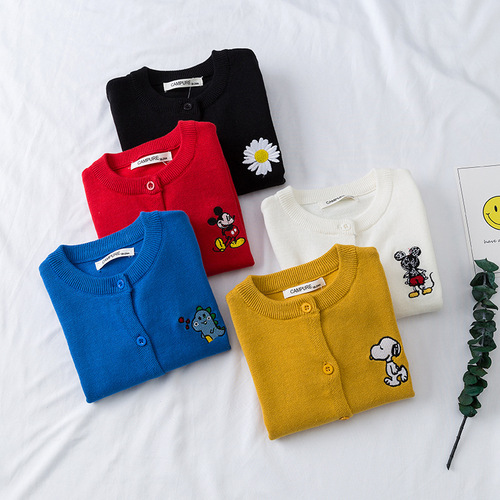 21 New Children's Sweaters Knitted Cardigans Embroidered Cartoon Patterns Male and Female Baby Air Conditioning Sweaters