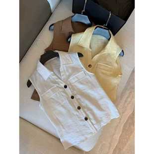 Cotton and Linen Sleeveless Shirt, Relaxed and Fashionable Workwear Style Vest, Women's Summer Comfortable and Light Top