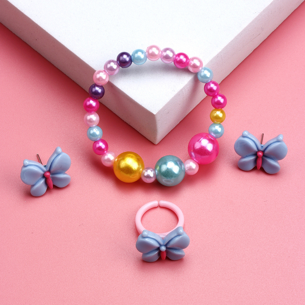 Cute Butterfly Resin Beaded No Inlaid Rings Bracelets Earrings 3 Piece Set display picture 2