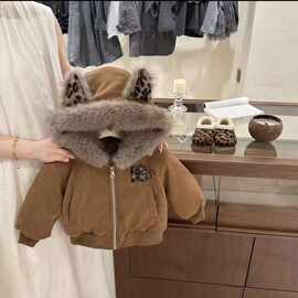 小恶魔豹纹!女童超萌加绒加厚外套秋冬保暖连帽衫
