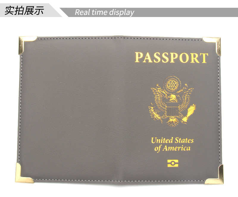 New Cross-border American Passport Holder Leather Slim Lightweight Passport Notebook Gold Hardware Copper Corner Ticket Holder Factory Wholesale