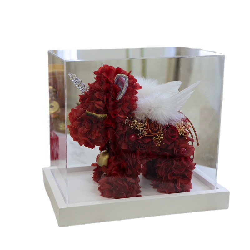 Caja de acrílico con flor de hortensia eterna, unicornio, flor real, regalo para novia o mejor amiga, regalo de cumpleaños de alta gama al por mayor.