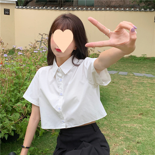 Summer Girl's Short-Sleeved White Shirt—Design-Driven, Niche, Korean-Style Short Top for Female Students