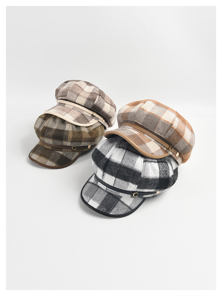 Women's Basic Retro Plaid Curved Eaves Beret Hat display picture 1