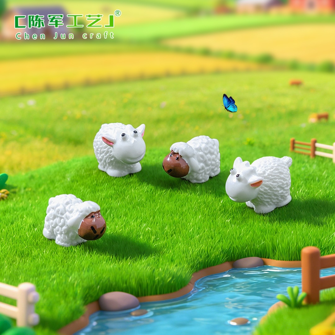 Cute Little Animal Ornaments, Couple Sheep, White Sheep, Little Sheep, Moss Micro-Landscape Ornaments, Resin Accessories