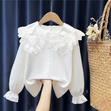 儿童春秋装新款中大童娃娃领衬衫女童春秋上衣长袖甜美新款洋气