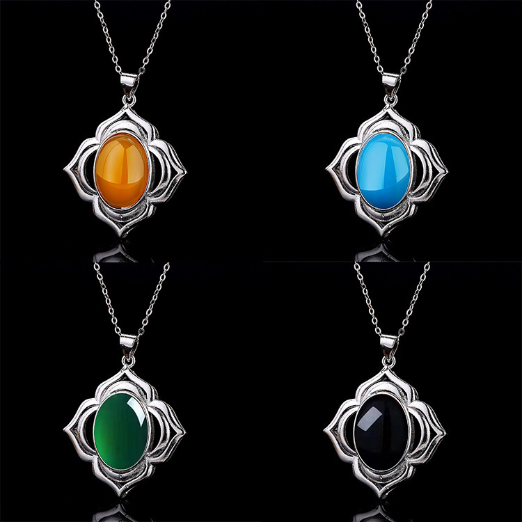 925 silver-plated Korean version of water droplets Bloom agate pendant green chalcedony fashion chain Ruby women's pendant jade wholesale
