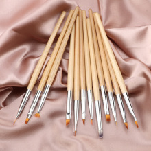 美甲笔指甲刷套装美甲工具单支原木杆彩绘拉线雕花圆头平头光疗笔