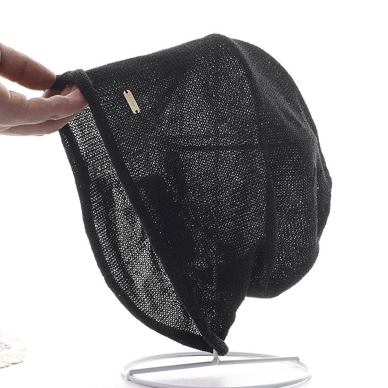 Japanese Washi Hemp-Feel Beanie Large Head Slouchy Hat Pullover Hat for Women Thin Breathable 2025 Spring Summer New Air Conditioning Hat