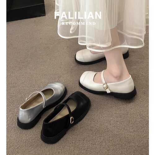 Artistic low-top shallow mouth one-piece Mary Jane small leather shoes, suitable for commuting and versatile, 2025 summer new single shoes