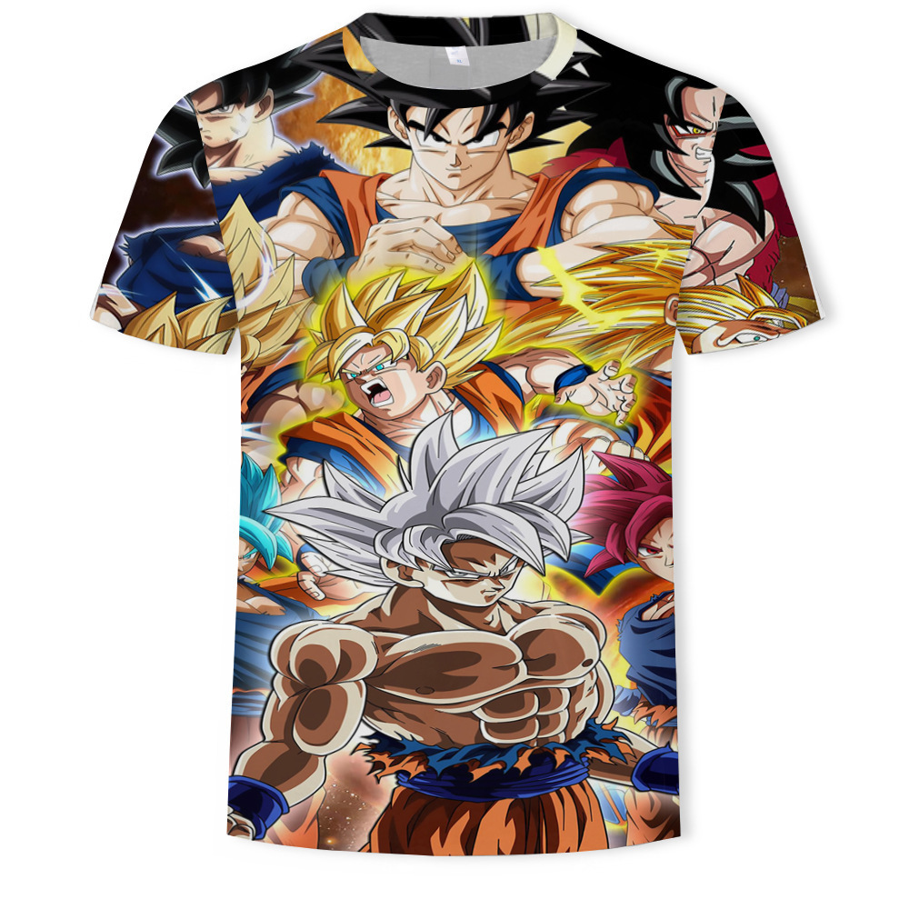 Nuevo producto AliExpress estilo explosivo tendencia super fuego anime serie Dragon Ball camiseta hombre impresión digital 3D dibujos animados europeos y americanos