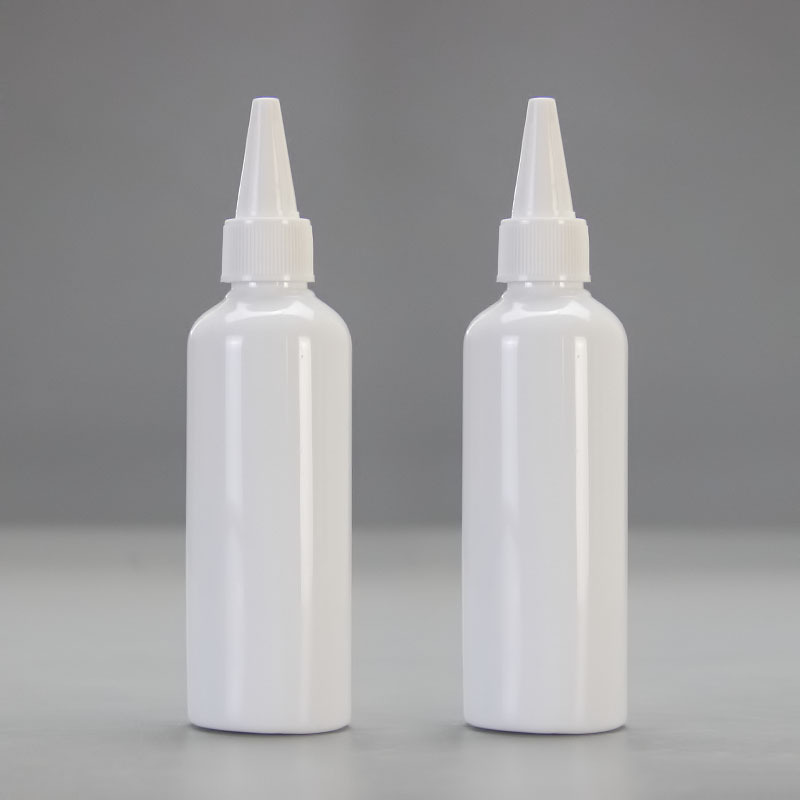 En stock 100mL botella puntiaguda botella de plástico PET transparente botella de boca pequeña botella de boca puntiaguda botella de pigmento pintado