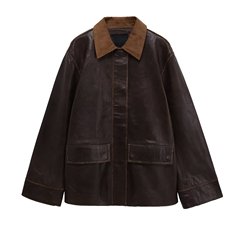 复古双口袋机车服皮衣外套2025秋季新款宽松百搭pu皮翻领夹克上衣