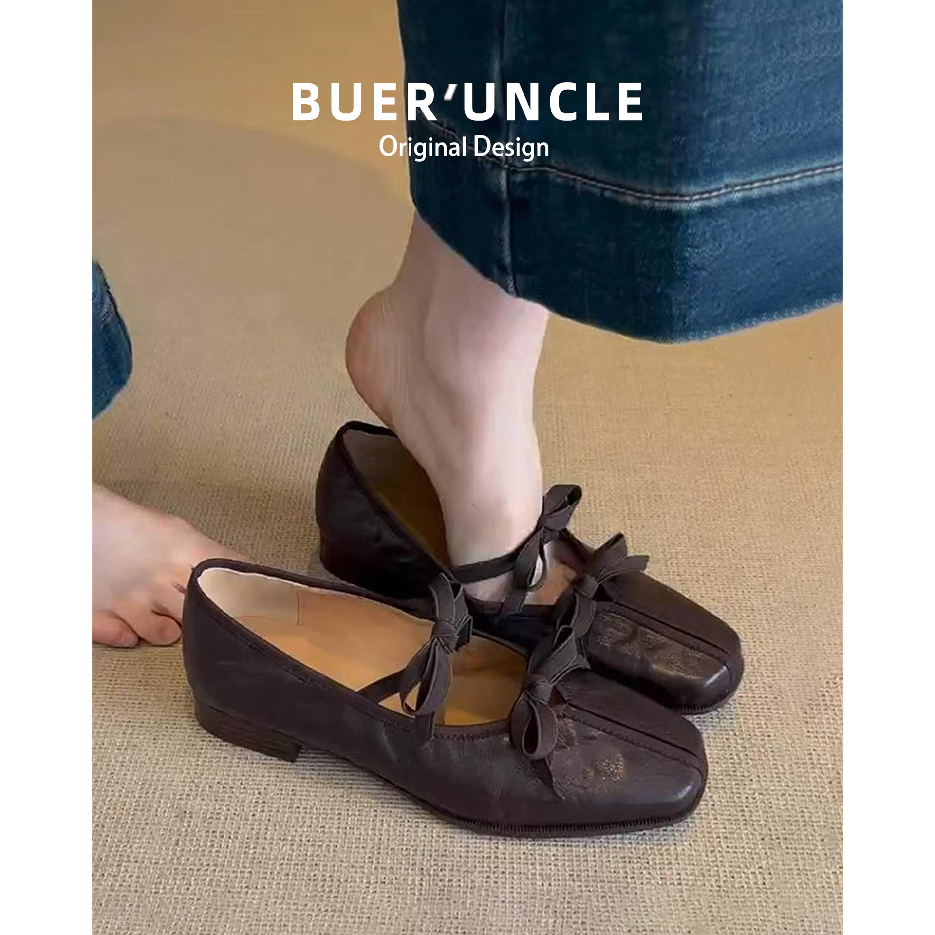 Piel de oveja ~ Zapatos de ballet francés de cuero genuino mujer suela suave con falda vintage Mary Jane zapatos planos con lazo