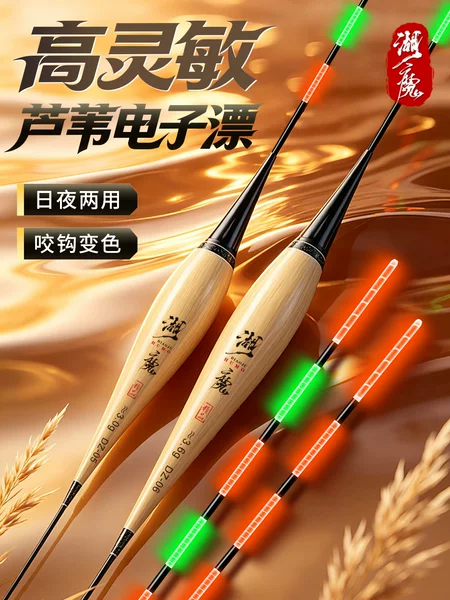 Lake Magic Shell-Wrapped Reed Luminous Float, Hard-Tail Bite-Sensitive Color-Changing Electronic Float, Day and Night Dual-Use Carp Float, High-Sensitivity Float