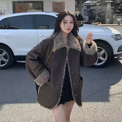 2025新款皮毛一体外套女秋冬季双面穿羊羔毛加厚宽松复古皮衣