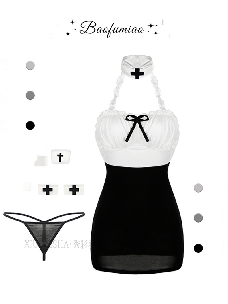 Xiucaisha Plus Size Nurse Roleplay Lingerie Set with Purple Suspenders — detail image 13