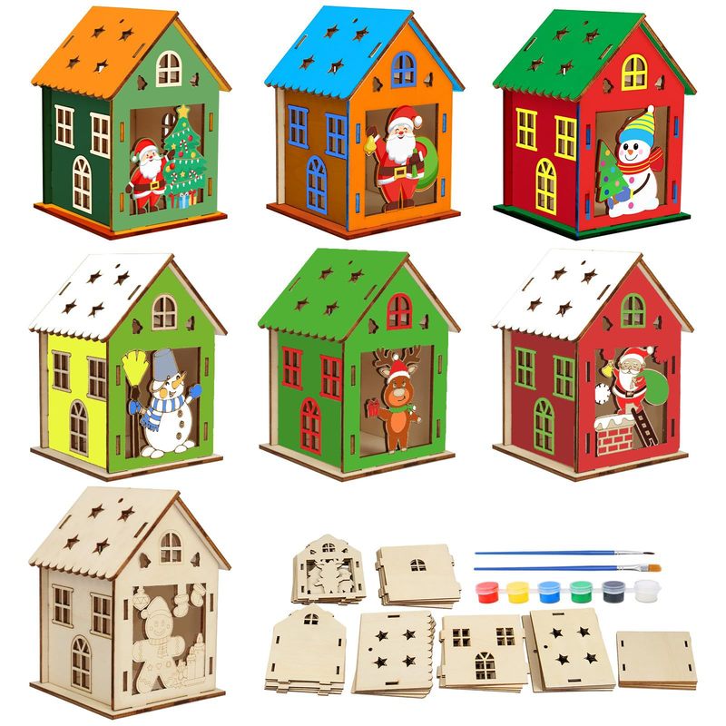 クリスマス装飾木製キャビンクリエイティブクリスマスツリー装飾子供の DIY 落書き 3D クリスマスハウス|undefined