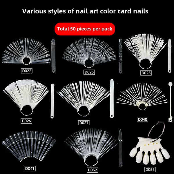 Factory Direct Sales 50 Pieces of Manicure Fan-shaped Color Card Nail Polish Color Plate Sample Display Board Color Card Practice Pattern Making