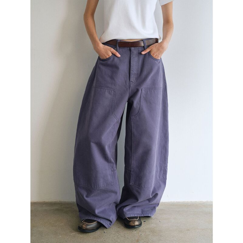 [Time-Sensitive] New Tencel Cotton Blue-Purple Washed Cocoon-Shaped Lumberjack-Style Durable Loose Wide-Leg Work Jeans V9613