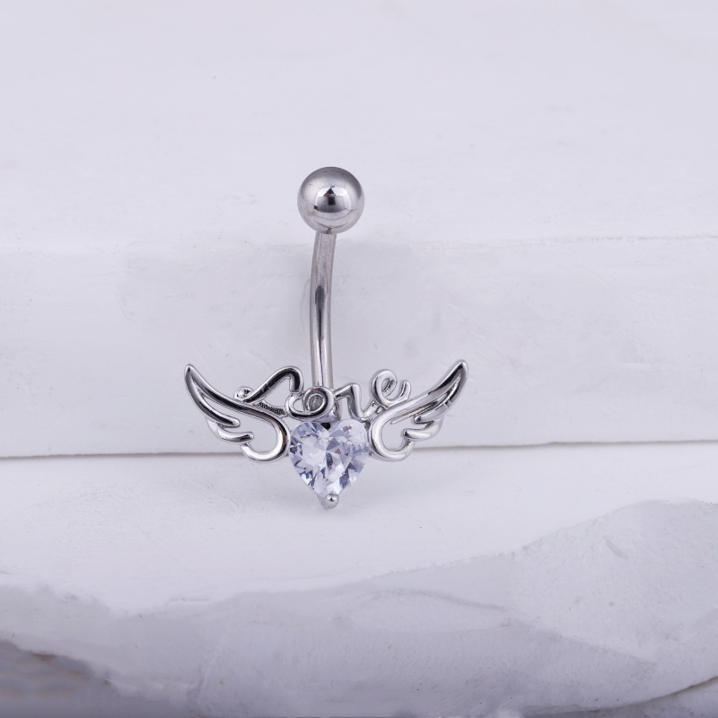 Angel Wings LOVE Letters Belly Button Ring Gold with White CZ Cubic Zirconia Navel Piercing Jewelry Wholesale detail image 11