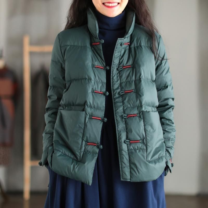 Clearance Off-Season Women's Chinese-Style Retro Button Stand Collar down Cotton Coat Loose Ethnic Style Jacket Clearance Off-Season Women's Chinese-Style Retro Button Stand Collar down Cotton Coat Loose Ethnic Style Jacket