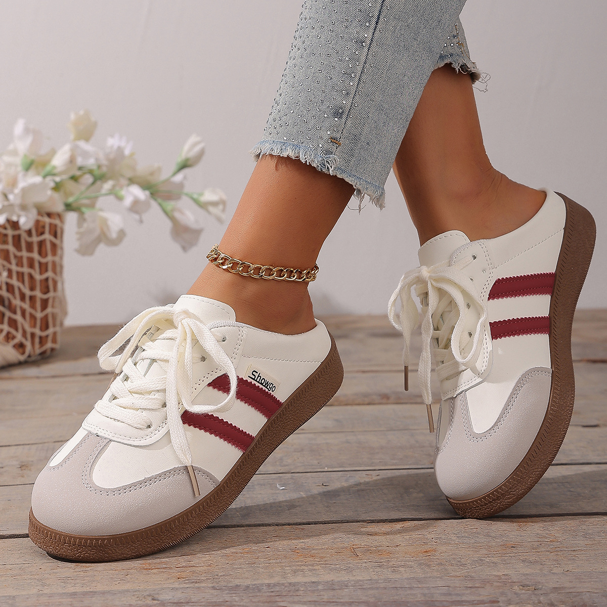 Damen-Plateau-Slipper in Übergröße, lässige Sport-Sneaker mit Farbblock-Design, Frühlings-Halbpantoffeln_voghion.com