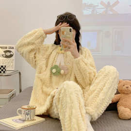 哺乳睡衣秋冬月子服珊瑚绒保暖加绒加厚孕妇喂奶家居服套装冬季女
