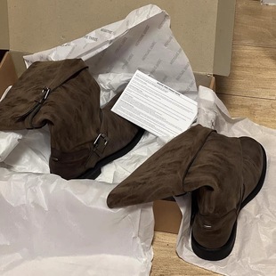Cowhide Version ~ Retro Color-Washed Goatskin Thick-Soled High-Top Knight Boots for Women with Fat mm Large Tube Girth Boots Wide Tube Boots