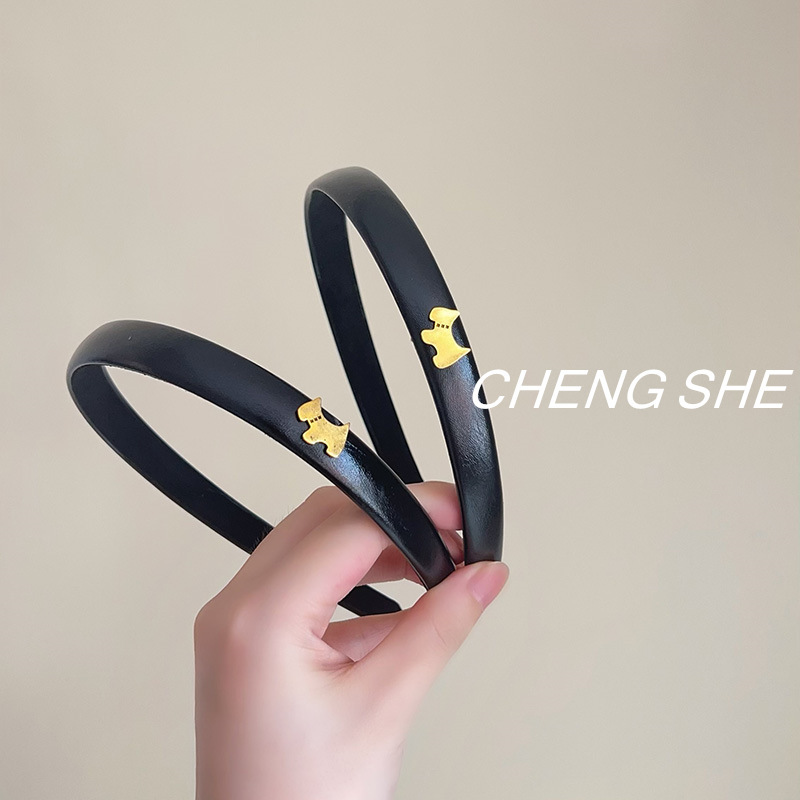 赵露思同款金色小狗压发卡韩国漆皮黑色发箍女高颅顶头箍发卡发饰|undefined