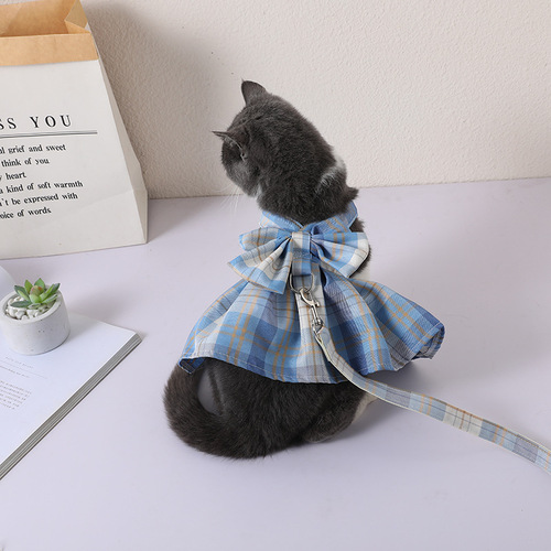 Pet JK Plaid Skirt Harness Strap Cat Vest Puppy Clothes Pet Skirt Factory Wholesale