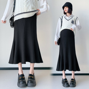 Pregnant Women's Autumn and Winter Knitted Fishtail Hip Skirt Trendy Mom's Fashionable Slimming High Waist Mid-length Skirt