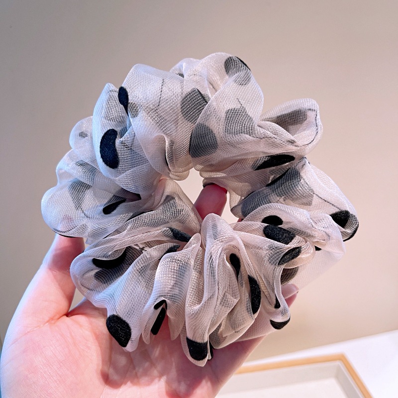 13g Weight Festival Occasion Organza Material Geometric Pattern Women'S Gender Retro Style Pink, Black Color South Korea Imported Organza Retro Polka Dot Large Intestine Hair Circle Temperament Fairy Head Tie Rubber Band Large Intestine Circle Headdress Female 7