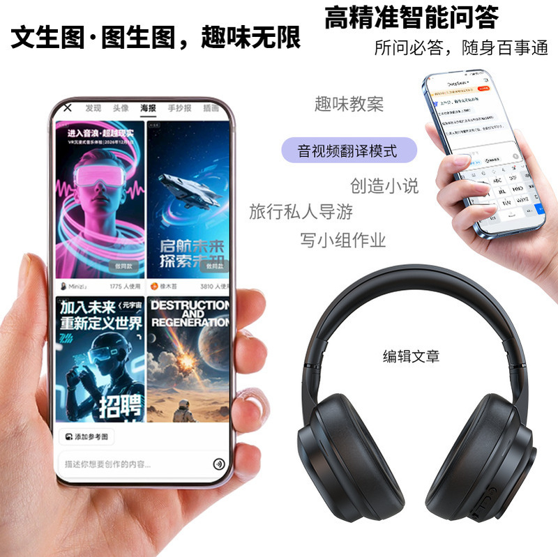 hyundai现代X1Pro无线蓝牙耳机降噪头戴式LCD屏可折叠TK爆款带屏|undefined