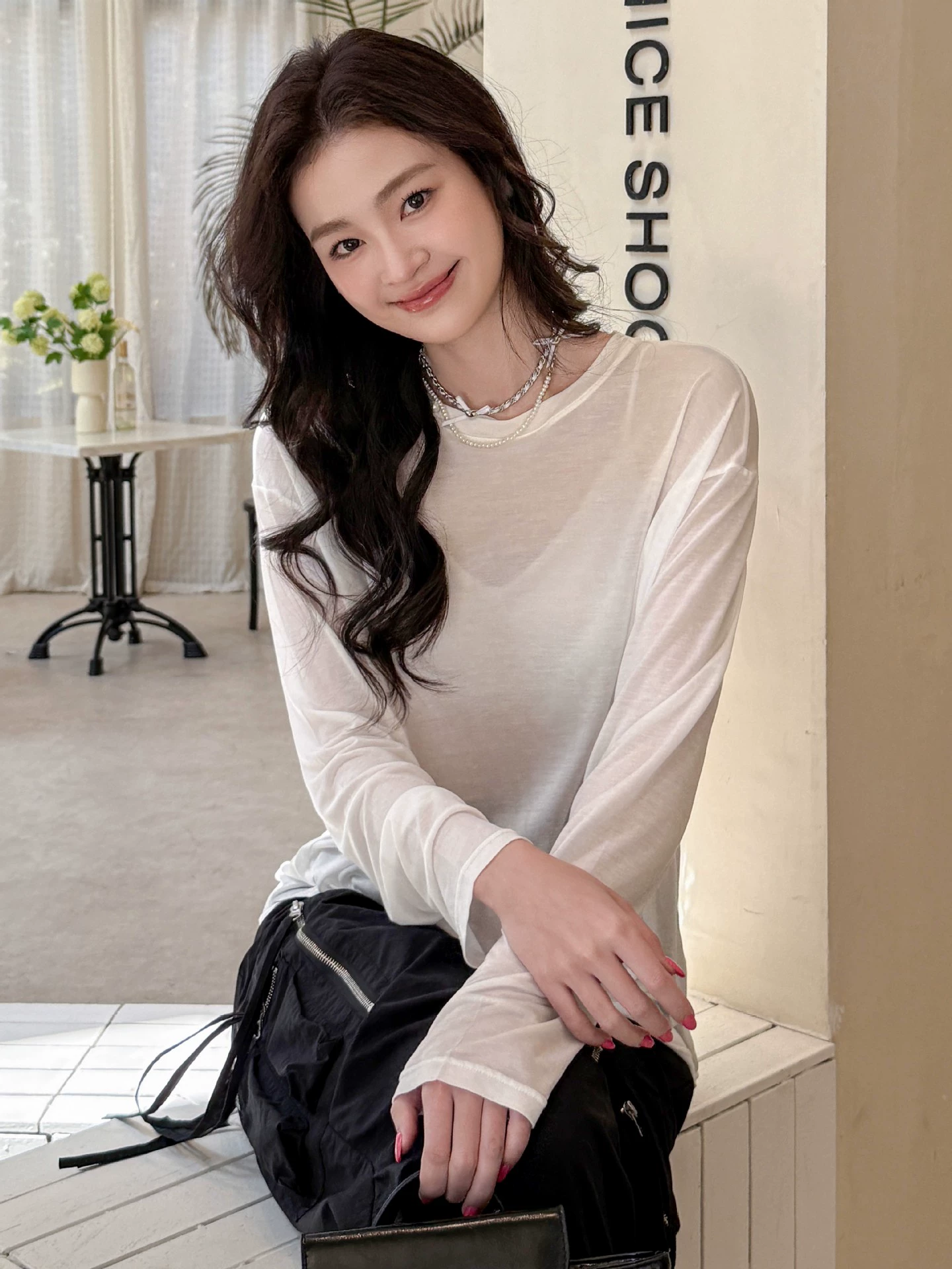 Long-sleeve, summer ultra thin base T-shirt, oversize