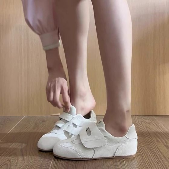 Soft Leather Version ~ Retro German Training Shoes Women's New Single Shoes Round Toe Flat Shoes with Velcro Casual sneaker for Children