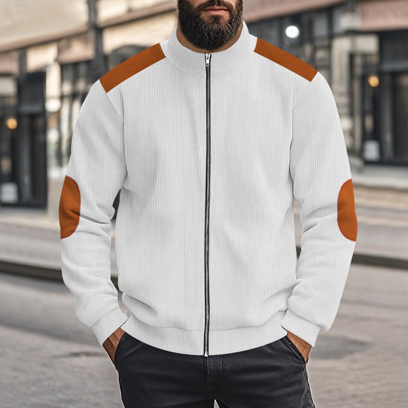 Herbst männer gewichtige Europäische baumwoll-patchwork farbe kontrast reißverschluss langarm jacke herren mantel_voghion.com
