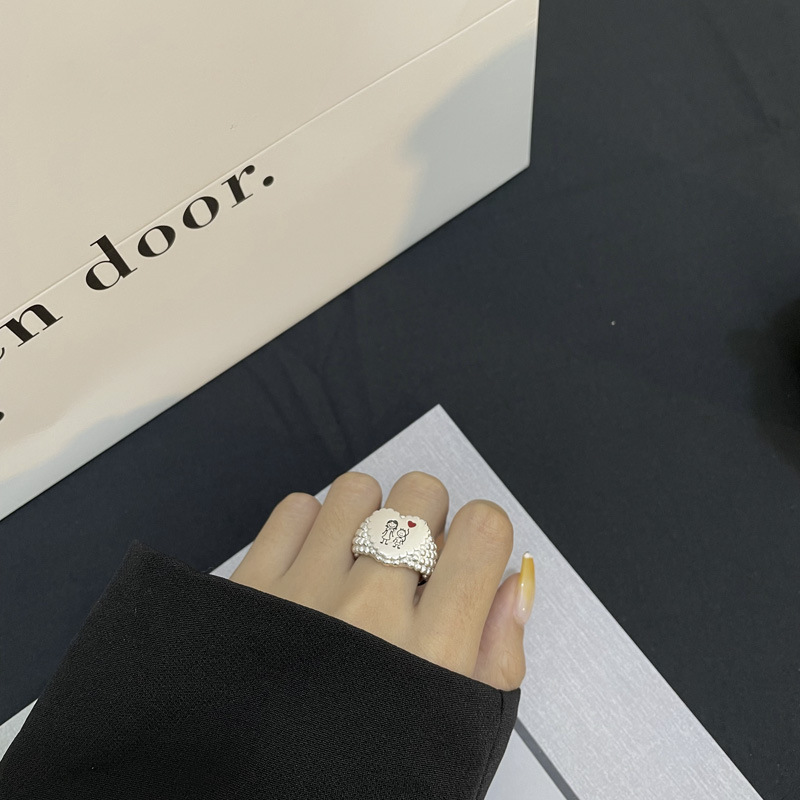 Fashion 925 sterling silver sketch parent-child heart-shaped ring pineapple particle edge open ring