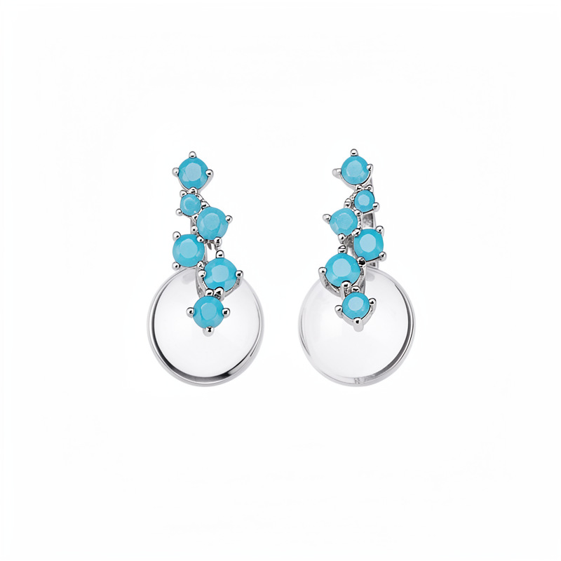 Aguja de plata azul zircón resina pernos redondos temperamento simple diario aretes versátiles ligero lujo alta sensación de orejas para mujeres
