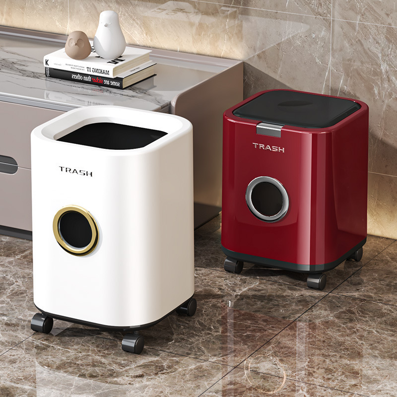 Light Luxury Press-Type Trash Can for Home Kitchen and Living Room, with Wheels, Movable, Large Capacity, with Lid, for Sorting and Storage Light Luxury Press-Type Trash Can for Home Kitchen and Living Room, with Wheels, Movable, Large Capacity, with Lid, for Sorting and Storage