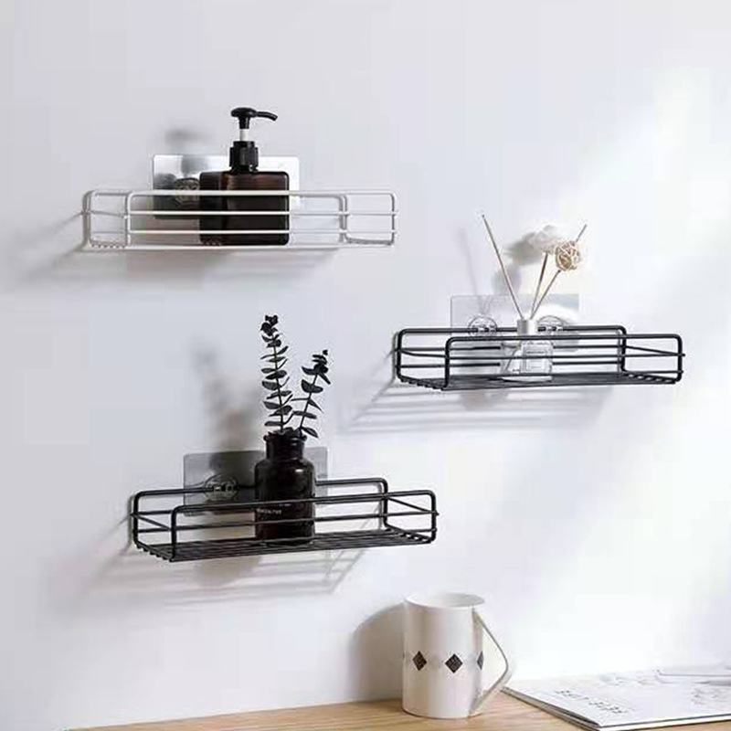 Bathroom Storage Rack, No-Drill Installation, Iron Art Multifunctional Wall-Mounted Long Shelf for Kitchen and Toiletries