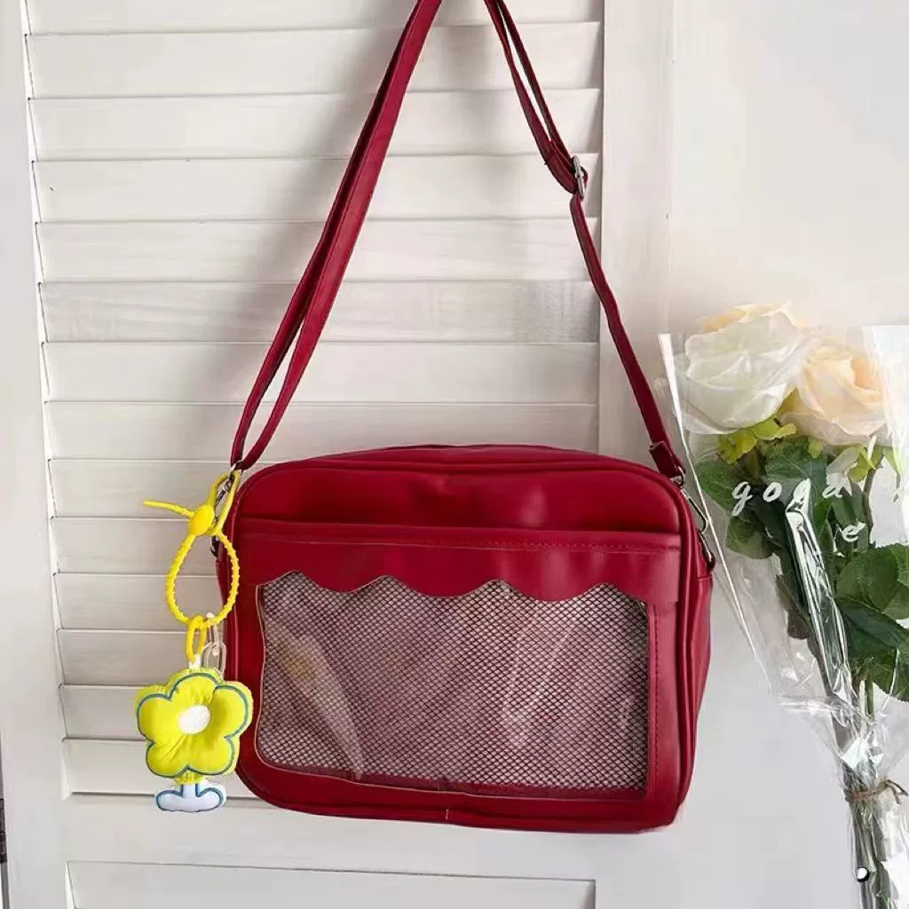 PU Transparent One-Shoulder Crossbody Bag, 28×20×7 cm, Japanese-style Cute Cartoon DIY