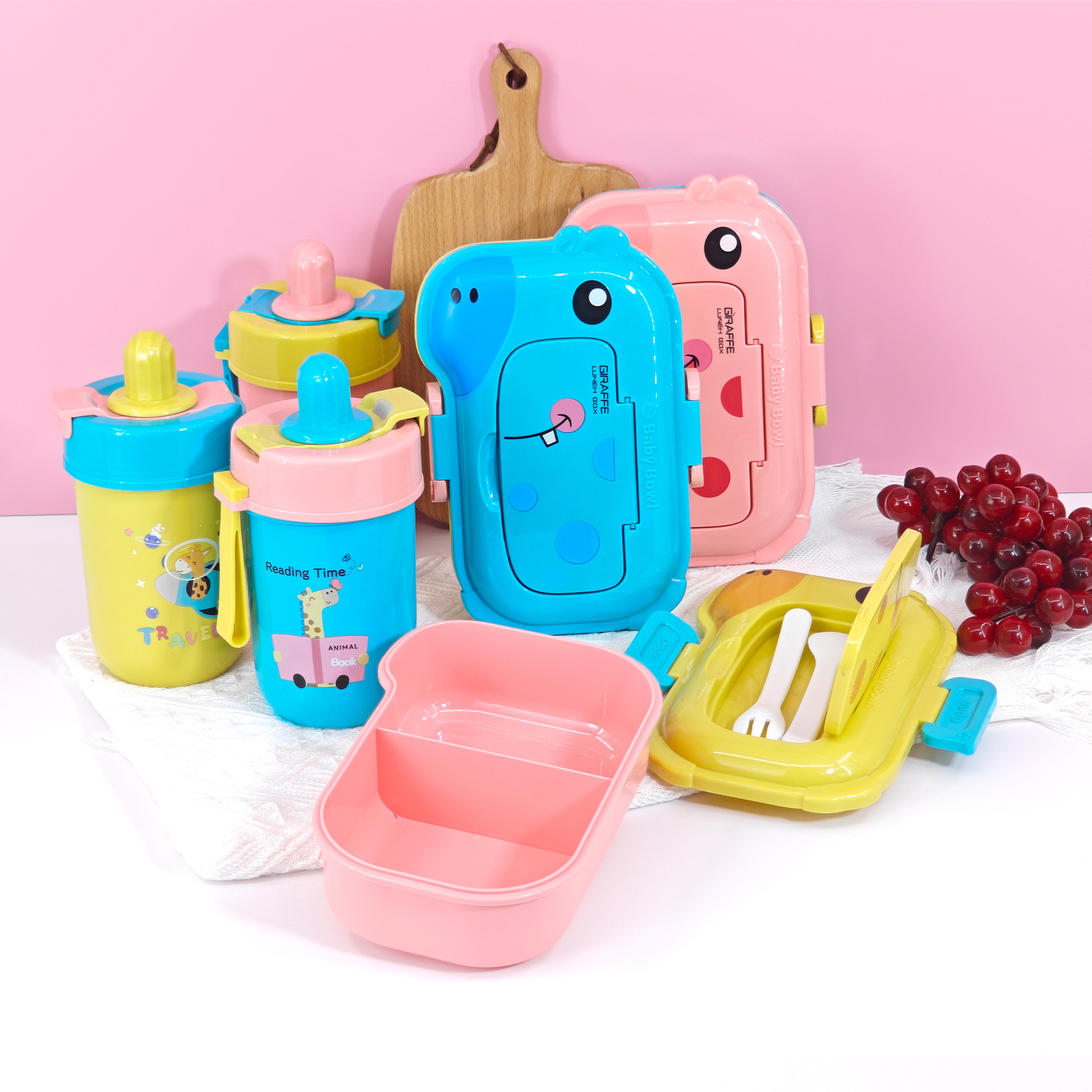 JINGMAO venta caliente caja de almuerzo de dibujos animados kettle set estudiantes niños lindos caja de almuerzo de almuerzo bebida directa taza de agua de paja